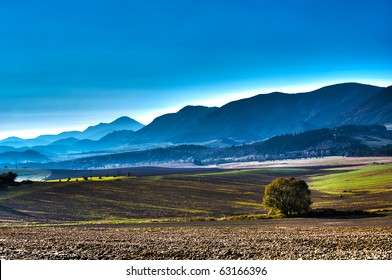 Landscape panorama with fields - HDR image