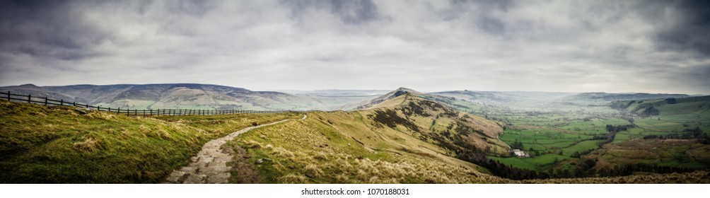 Landscape Panorama Of Mam Tor In Peak District, UK