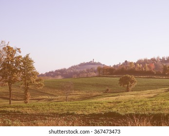 Landscape Panorama View Of Marcorengo Hills In Brusasco Near Turin, Piedmont, Italy Vintage