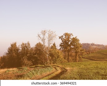 Landscape Panorama View Of Marcorengo Hills In Brusasco Near Turin, Piedmont, Italy Vintage