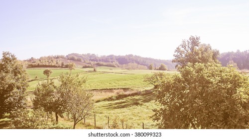 Landscape Panorama View Of Marcorengo Hills In Brusasco Near Turin, Piedmont, Italy Vintage