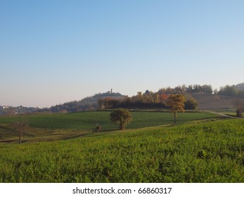 Landscape Panorama View Of Marcorengo Hills In Brusasco Near Turin, Piedmont, Italy