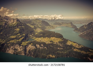 Landscape panoramic view of the Swiss alps, shot on the "Fronalpstock", near Stoos, Schwyz
