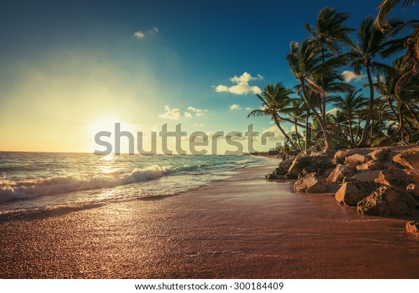 Landscape Paradise Tropical Island Beach Sunrise Stock Photo Edit Now