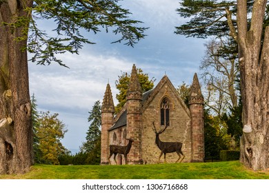 Landscape And Park Forest Scotland Great Britain Animal Sculptures. Scone Abbey, Scotland 