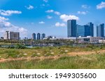  Landscape of park and  shopping mall in Petah Tikva, Israel.