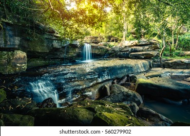 Landscape Of Peaceful Waterfall In The Tropical Rain Forest, Than Thong Waterfall In Thailand