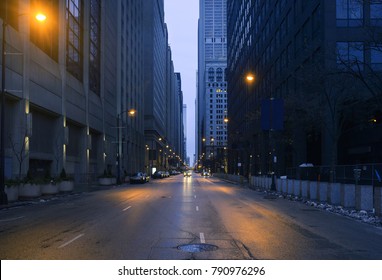 A landscape phot of downtown Chicago. The shot is taken from the middle of the street. - Powered by Shutterstock