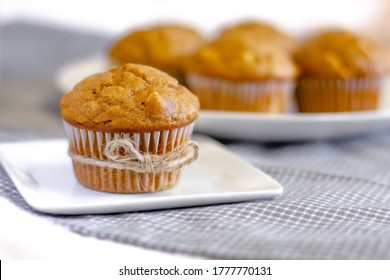 Landscape Photo Of An Apple Cinnamon Muffin On A Plate