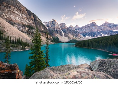 Landscape photo of Lake Moraine - Shutterstock ID 1956654766