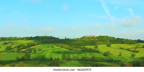 Landscape Photo Of Very Green Hillside In Cotswolds, England.