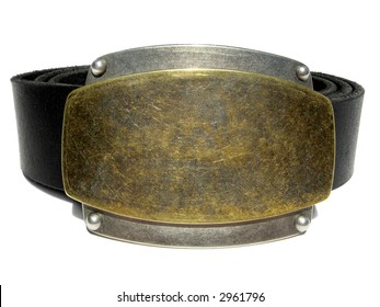 Landscape photo of a wound up belt with buckle.