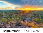 Landscape photograph taken from north Mesa, Arizona looking towards Phoenix, Arizona at sunset.