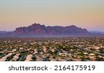 Landscape photograph taken at sunset from Brown Mountain looking at the Superstition Mountains in Mesa, Arizona.