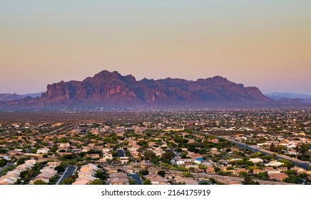 Landscape photograph taken at sunset from Brown Mountain looking at the Superstition Mountains in Mesa, Arizona. - Shutterstock ID 2164175919