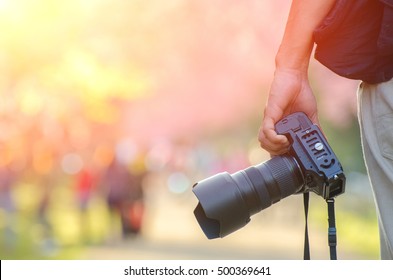 Landscape Photography, Photographer Ready to Take Landscape Pictures on the cherry blossom 