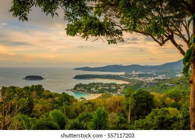 Landscape of Phuket View Point, Karon Beach, Kata Beach, Taken from Karon Viewpoint. Located in Phuket Province, Thailand.