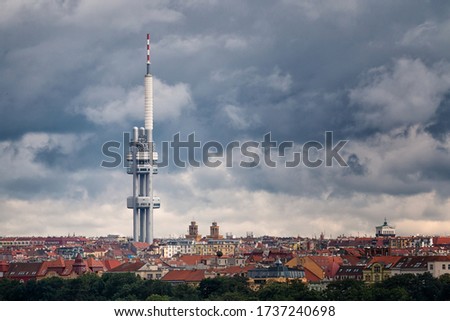 Landscape of Prague with dominant of Zizkov Tower