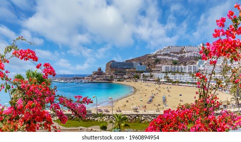 Landscape With  Puerto Rico Village And Beach On Gran Canaria, Spain