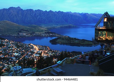 Landscape Of Queenstown City New Zealand At Night