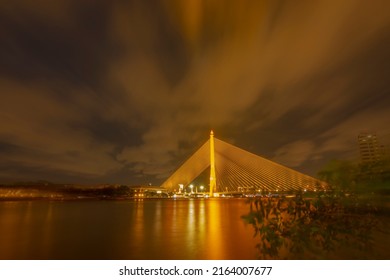 Landscape of Rama 8 bridge at night on Friday 03 June 2022, Nabgkok, Thailand.