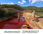 Landscape at Rio Tinto in Spain with its natural deep red water, Province Huelva, Andalusia, Spain