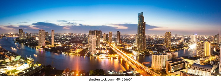 Landscape of River in Bangkok city, Panorama