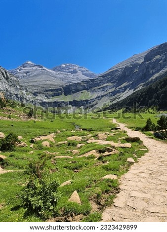 Landscape of the road to the Cola de Caballo in Ordesa y Monteperdido in the Aragonese Pyrenees of Spain