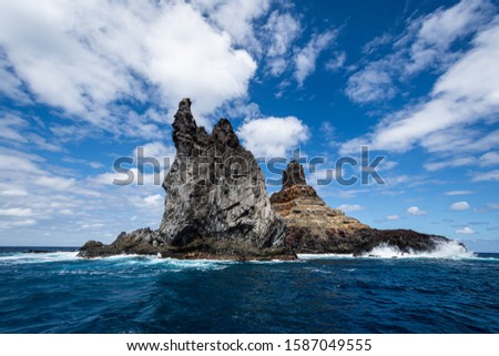 Landscape of Roca Monumento at the Revillagigedo archipelago. These rocks formations are iconic when visiting Clarion Island, which is the most remote island of the archipelago.