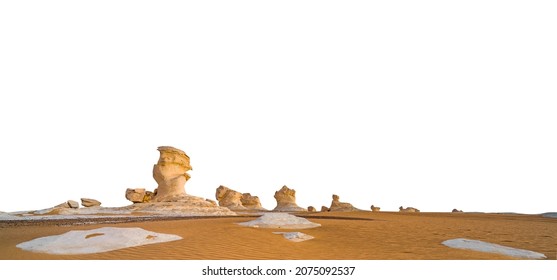 Landscape With Rock Formation From White Desert National Park (Egypt) Isolated On White Background