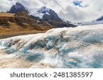 The landscape of the Rocky Mountains. The ice field and the Athabasca glacier. Jasper National Park,  Columbia Icefields, Alberta, Canada