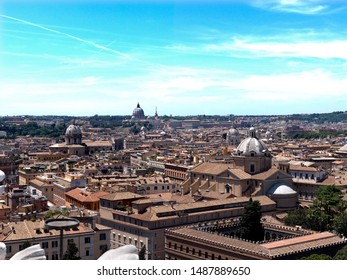 Landscape with rooftops of Rome and blue sky