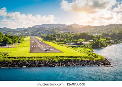 Landscape with runway of St Lucia, Caribbean - Powered by Shutterstock