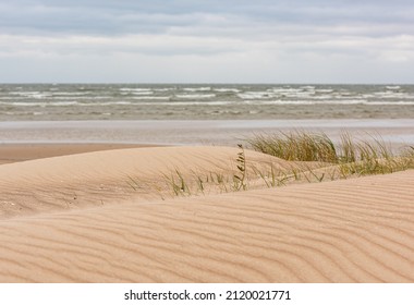 Landscape. Sand Waves. Sea Dunes.horizon Of The Autumn Sea.beautiful Waves Of Sea Sand In The Foreground.rhythm Of Sand Waves. Harmony Of Wind And Sand