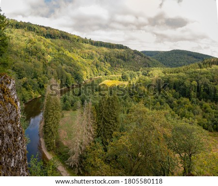 Landscape and scenery during Les Echelles de Rochehaut hike in region Bouillon, Wallonia, Belgium
