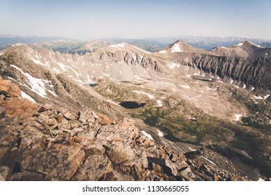 Landscape, scenic view of mountains ranges and alpine lakes seen from the top of Quandary Peak in Colorado. - Shutterstock ID 1130665055