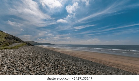 landscape, Seascape, beach, pebbles, sand, shore, New Gale, Pembrokeshire, Wales, UK.
