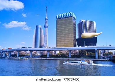 Landscape seen from the embankment of the Sumida River in Asakusa Spring