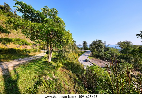 Landscape of Sharp Curve of Road on Mountain            \
                 
