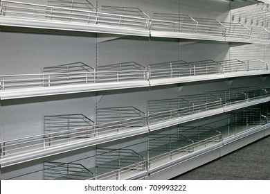 Landscape Shot Of Empty Super Market Shelf