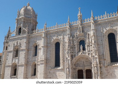 Landscape Shot Of Jerónimos Monastery In Belém, Lisbon. Beautiful, Blue Skies In The Background. 