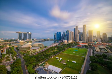 Landscape Of Singapore Business District In Day Morning Time, Singapore Skyline.