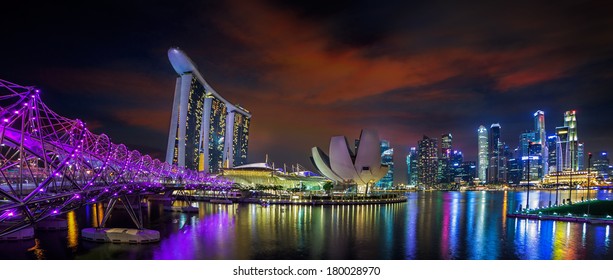 Landscape Of Singapore City In Night Urban View