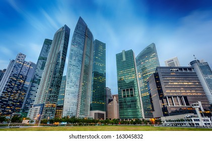 Landscape Of The Singapore Financial District And Business Building