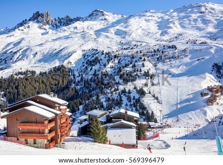 Image, Stock Photo Ski area with snow-covered mountains in the background