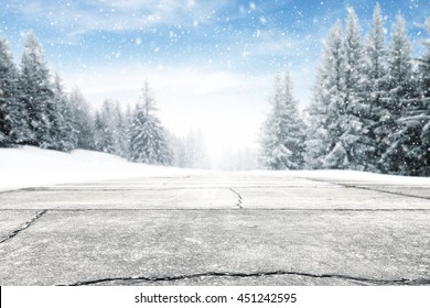 Landscape Of Sky And Trees Of Snow And Road 