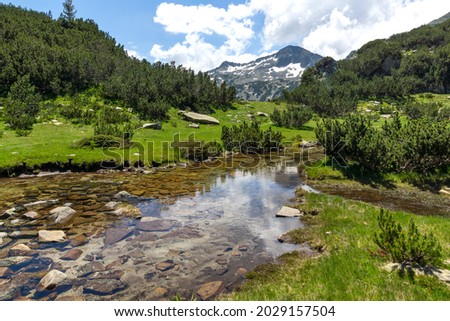 Landscape with Small Mountain river and Banderishki Chukar Peak, Pirin Mountain, Bulgaria