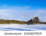 Landscape with snow in wintertime in Kuusamo, Finland.