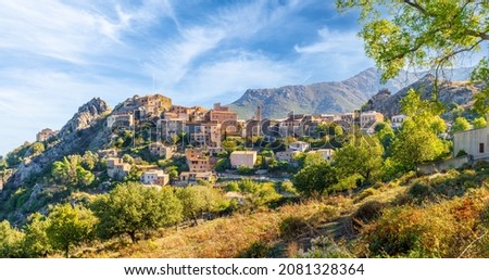 Landscape with Speloncato village in Corsica, French