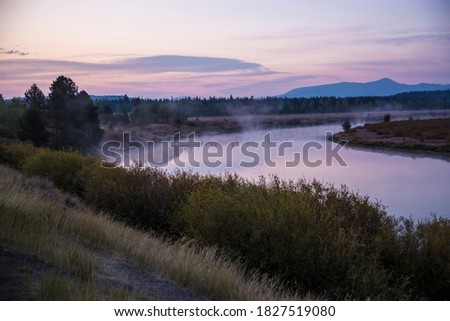 Landscape of the sunrise in Grand Teton National Park as seen from Oxbow Bend (Wyoming).